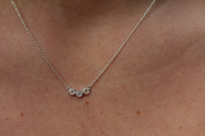 Sterling Silver Triple Stones Moonstone Necklace