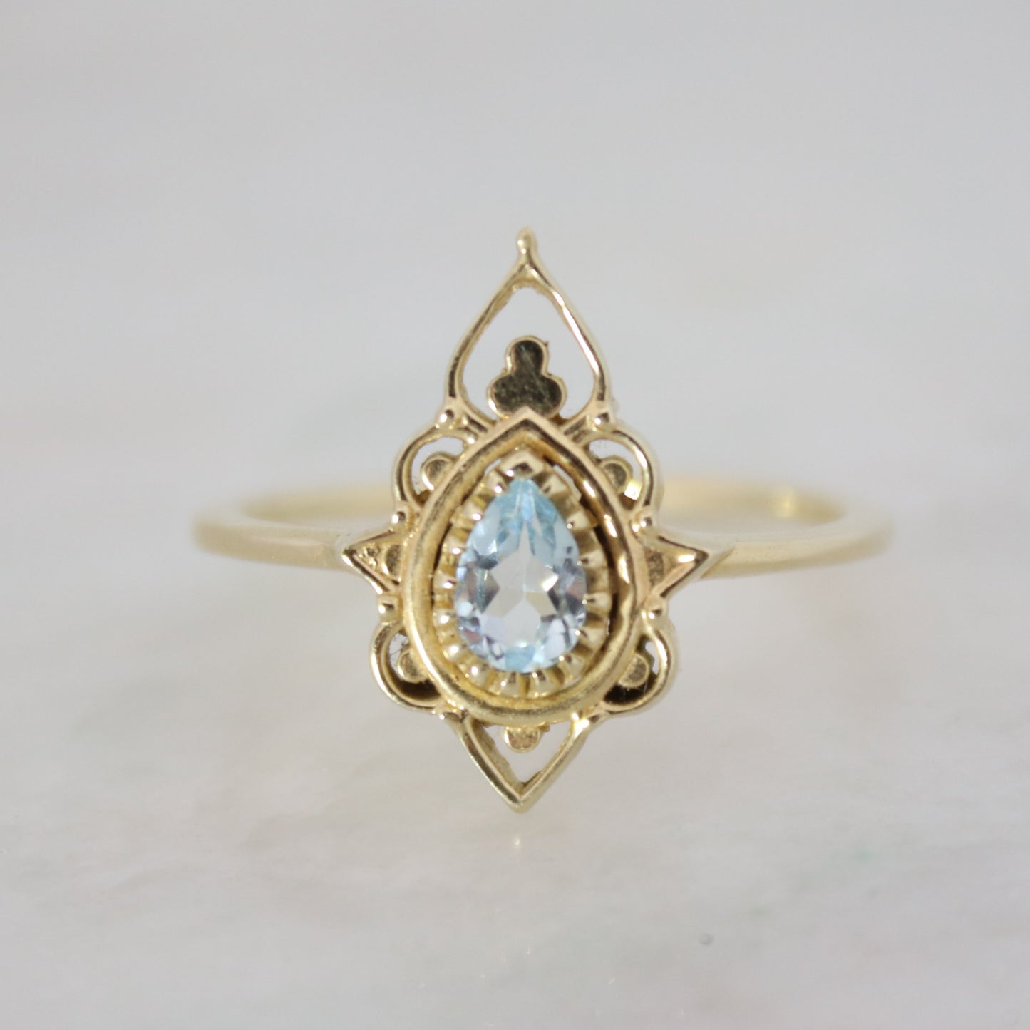 14K Gold Vermeil Delicate Silhouette Ring Blue Topaz