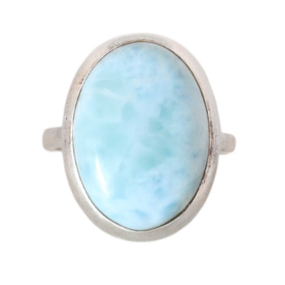 Sterling Silver Big Oval Larimar Ring - 17 mm