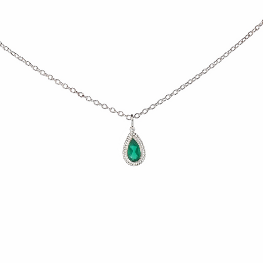 Sterling Silver Mini Teardrop Green Onyx Necklace
