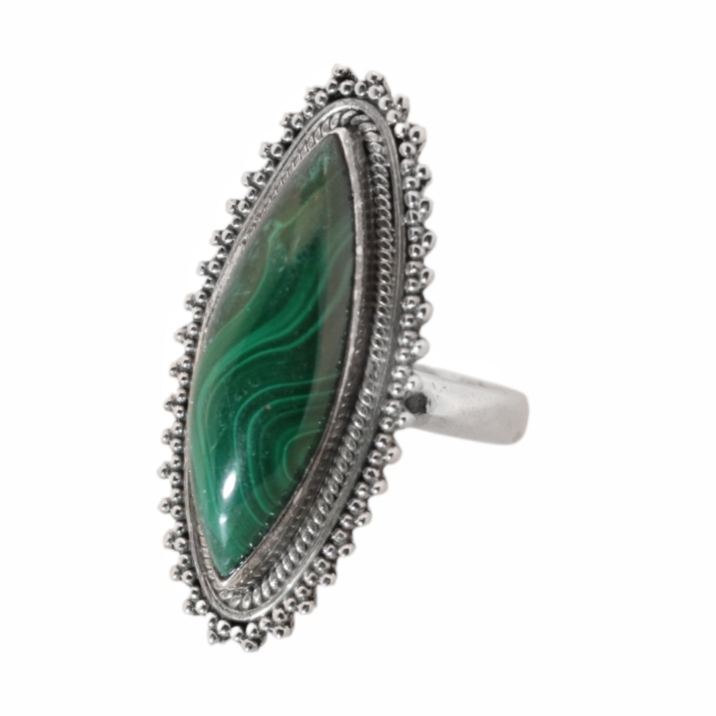 Sterling Silver Big Bohemian Malachite Ring - 19 mm