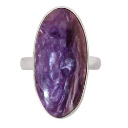 Sterling Silver Oval Charoite Ring (Russia) - 18 mm