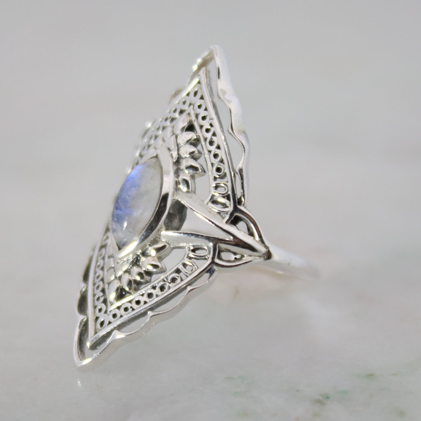 Sterling Silver Radiant Blossom Ring – Moonstone