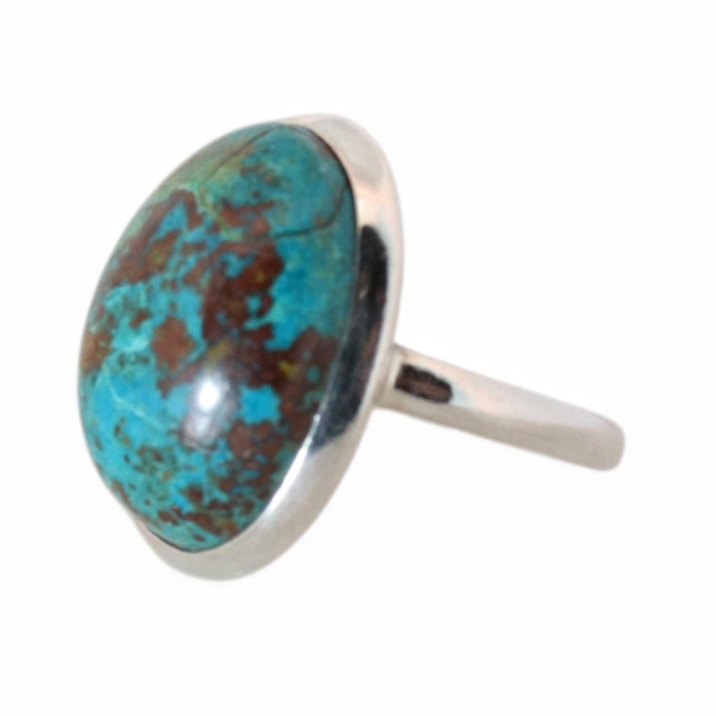 Sterling Silver Big Oval Chrysocolla Ring - 17 mm