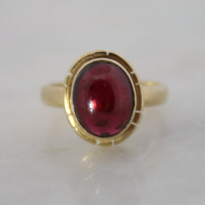 14k Gold Vermeil Oval Ethnic Garnet Ring 16 mm Limited Edition
