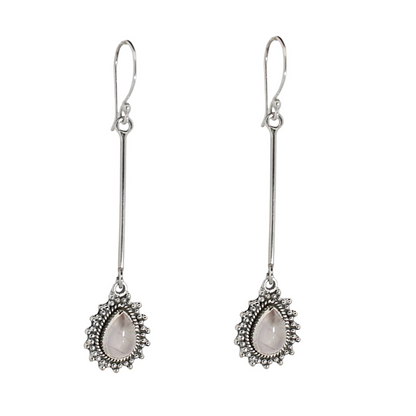 Sterling silver Boho Stick Earrings Rose Quarts