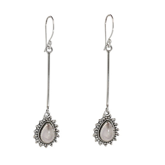Sterling silver Boho Stick Earrings Rose Quarts