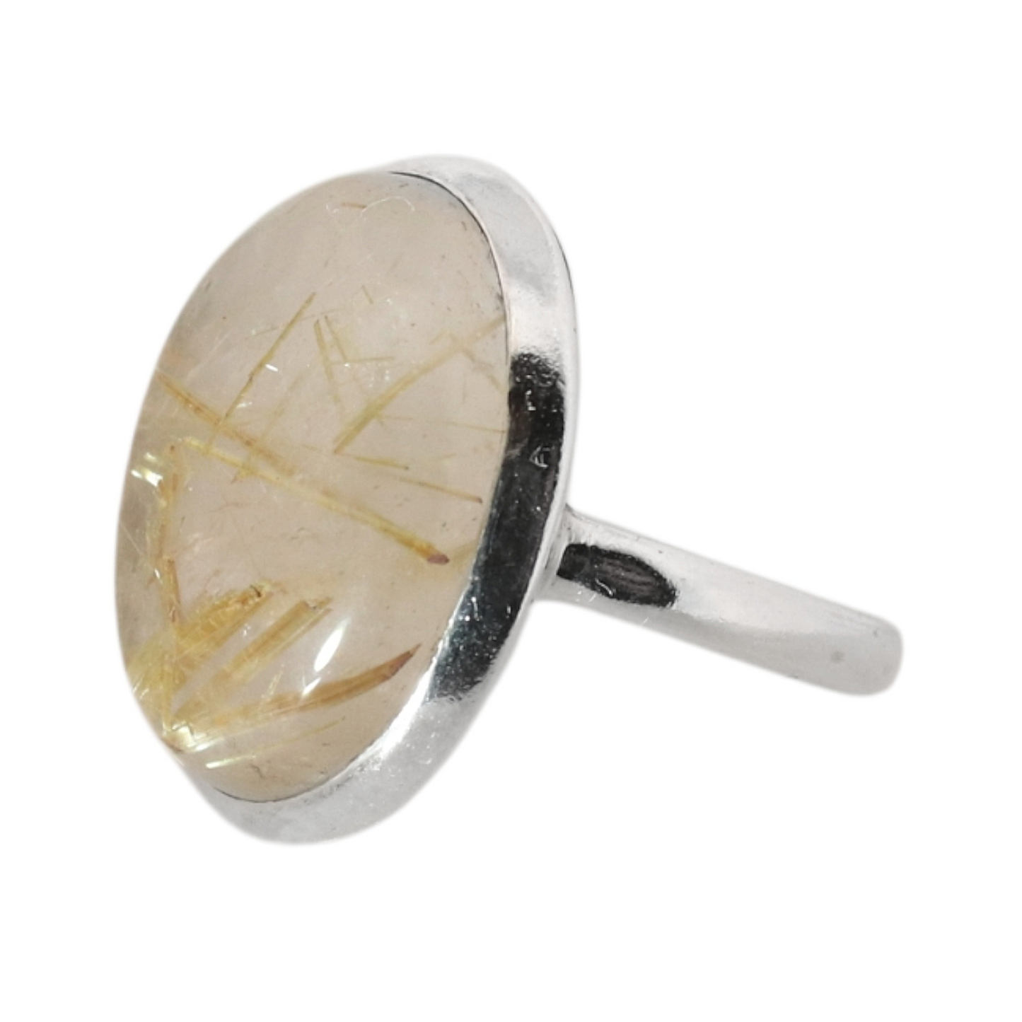 Sterling Silver Big Oval Golden Rutile Ring - 20 mm