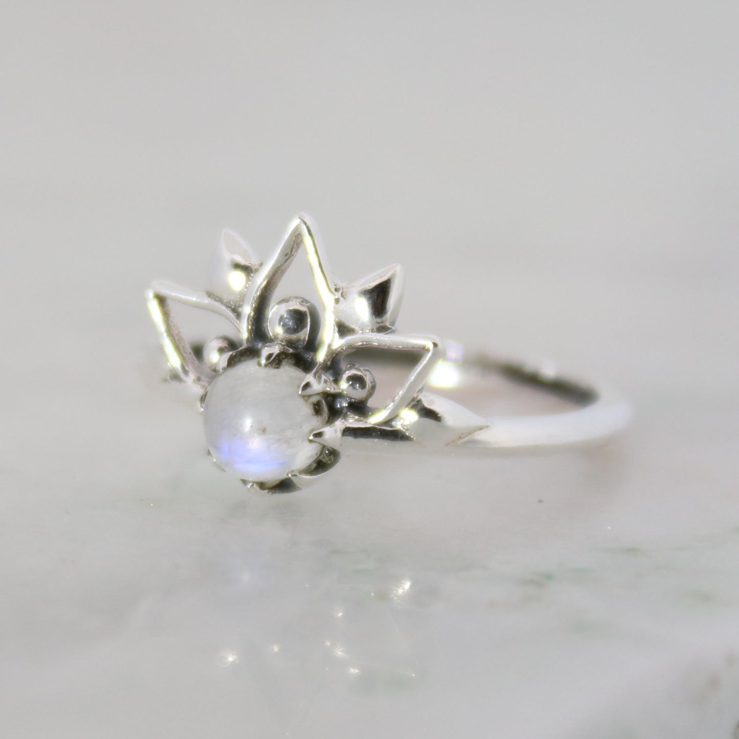 Sterling Silver Sunset Mandala Moonstone Ring