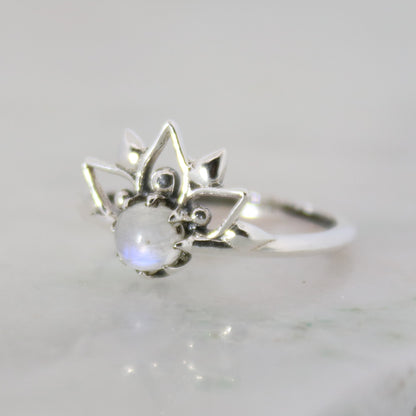 Sterling Silver Sunset Mandala Moonstone Ring