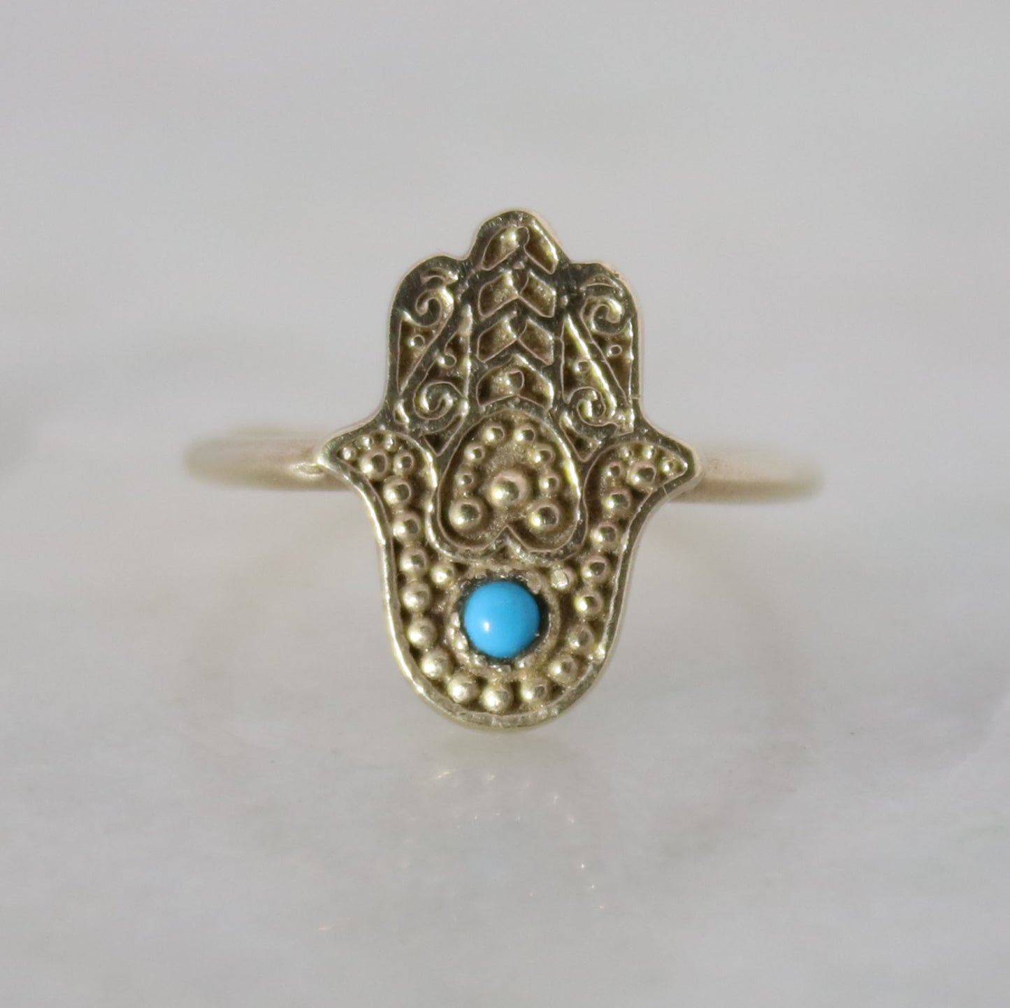 14k Gold Vermeil Hamsa Hand Ring Turquoise 