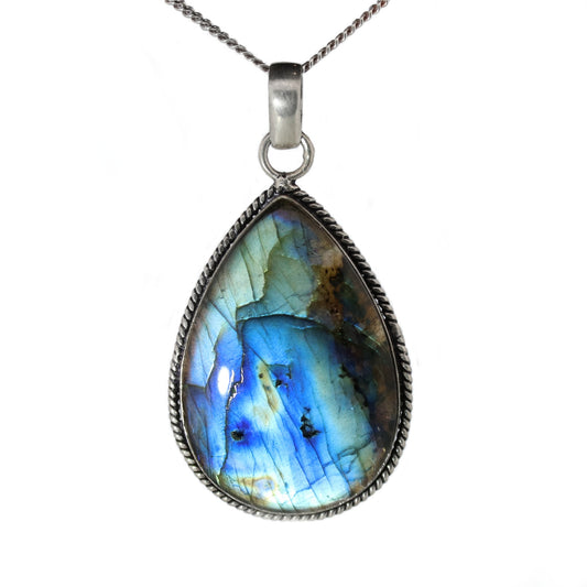 Sterling Silver Twist Teardrop Labradorite Pendant
