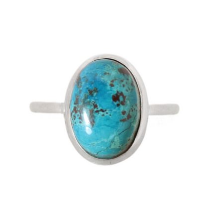Sterling Silver Oval Chrysocolla Ring - 17 mm