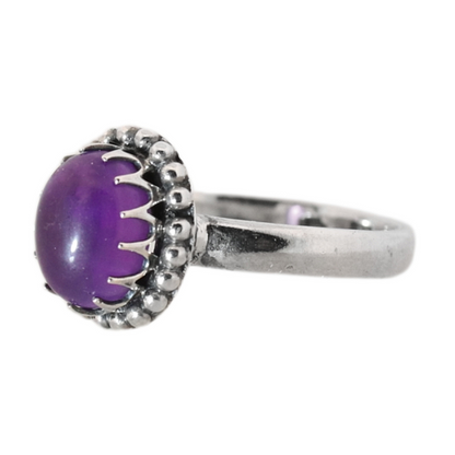 Sterling Silver Spikey Oval Amethyst Ring - 18 mm