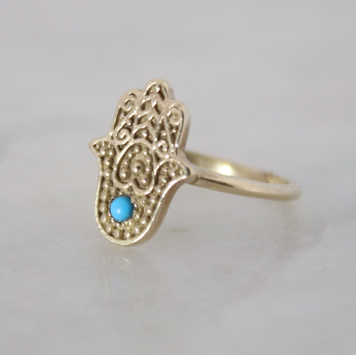 14k Gold Vermeil Hamsa Hand Ring Turquoise 