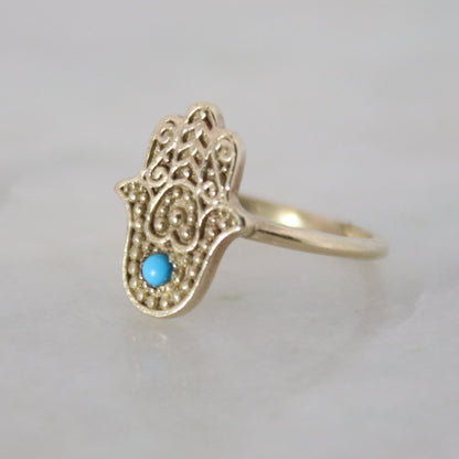 14k Gold Vermeil Hamsa Hand Ring Turquoise 