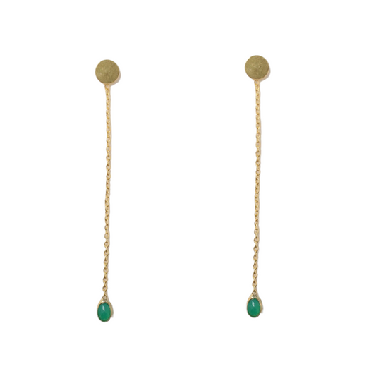 14k Gold Vermeil Elegant Chain Studs Green Onyx