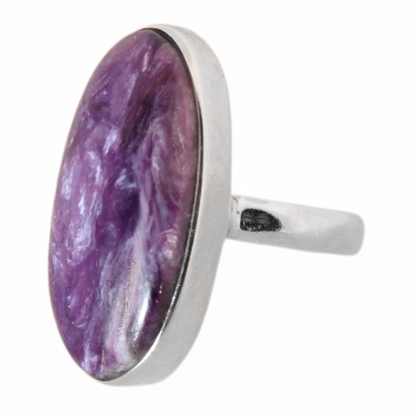 Sterling Silver Oval Charoite Ring (Russia) - 18 mm