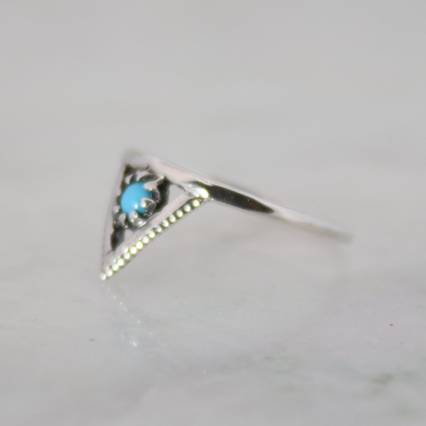 Sterling Silver Beaded Triangle Ring Turquoise