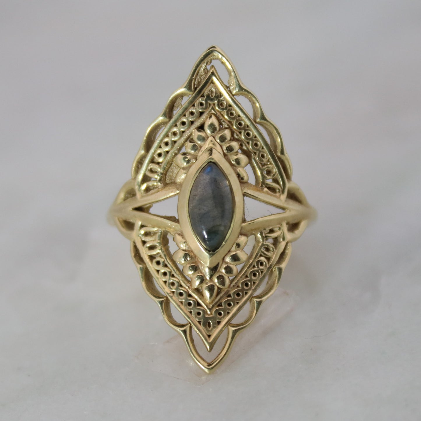 14K Gold Vermeil Radiant Blossom Ring Labradorite