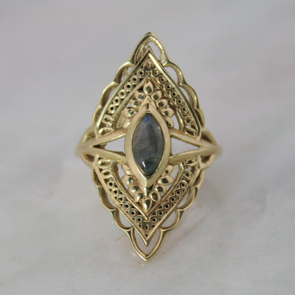 14K Gold Vermeil Radiant Blossom Ring Labradorite