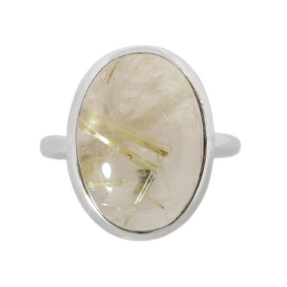Sterling Silver Big Oval Golden Rutile Ring - 20 mm