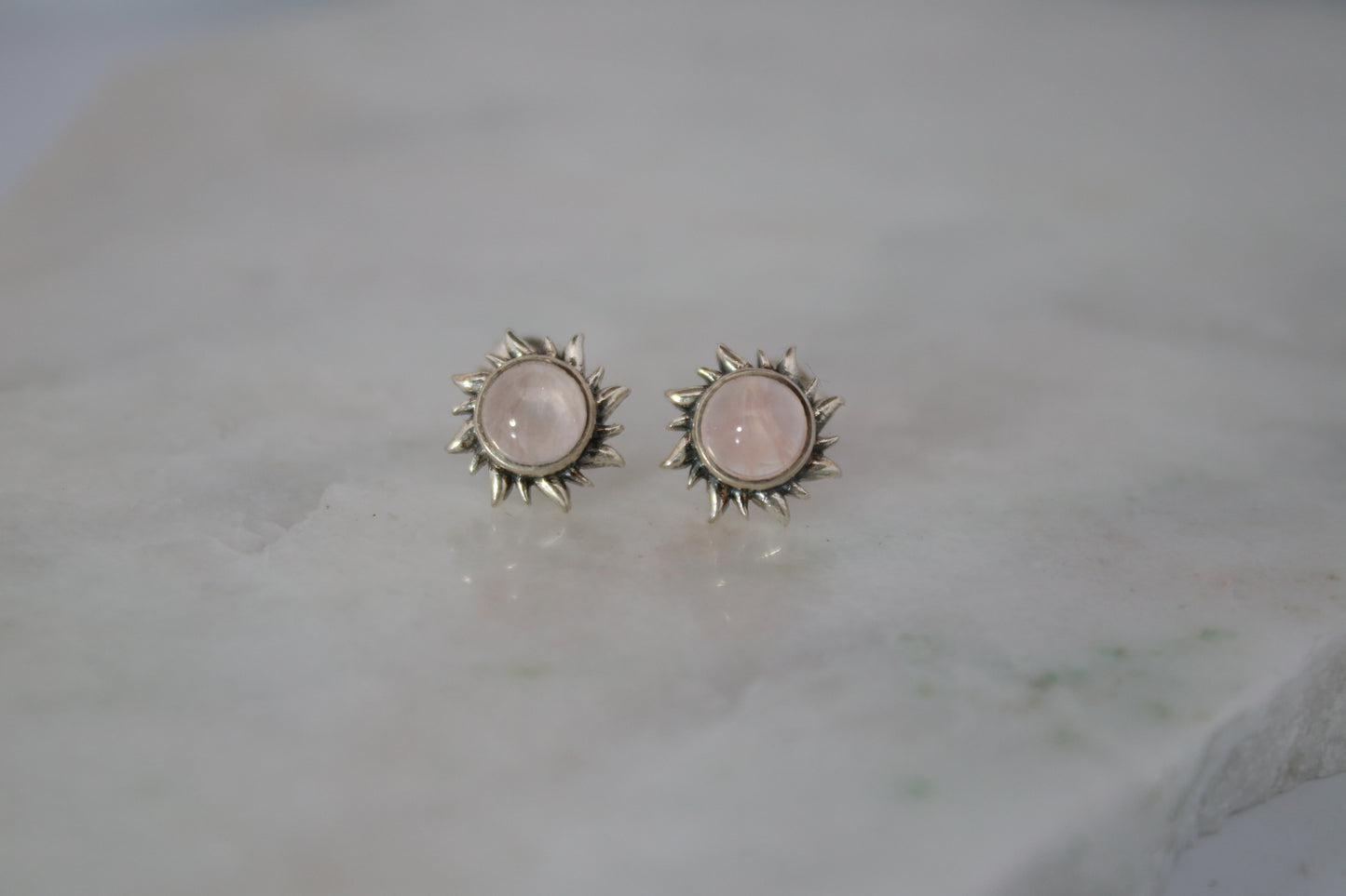 Sterling Silver Fire Of The Sun Studs Rose Quarts