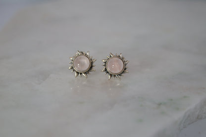Sterling Silver Fire Of The Sun Studs Rose Quarts