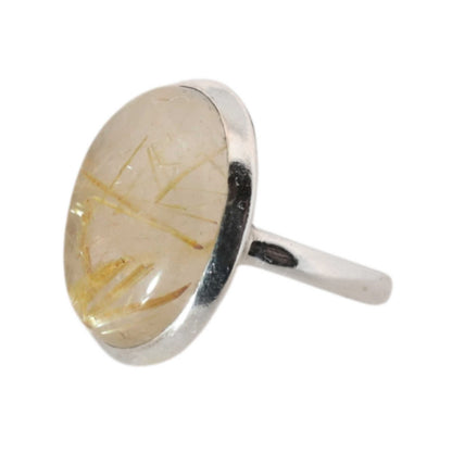 Sterling Silver Big Oval Golden Rutile Ring - 17 mm