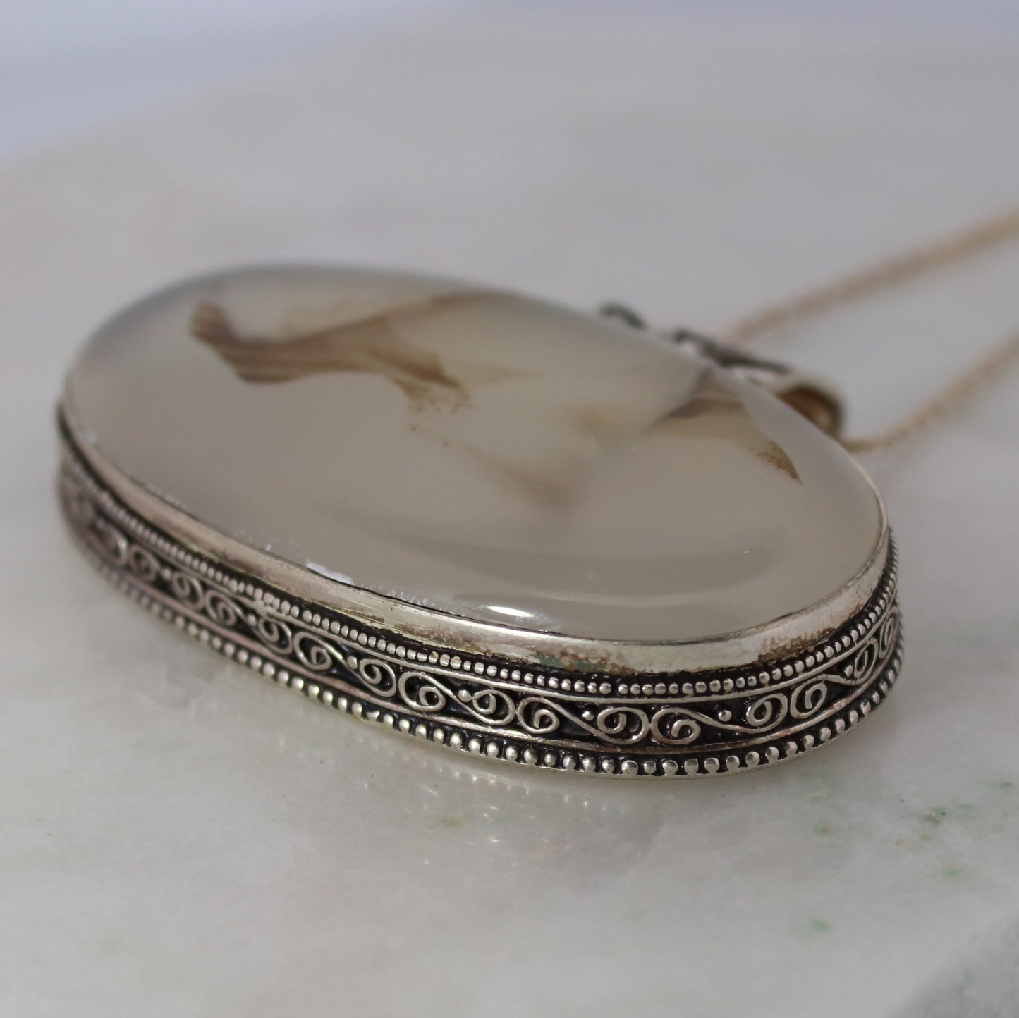 Sterling Silver Oval Agate Pendant