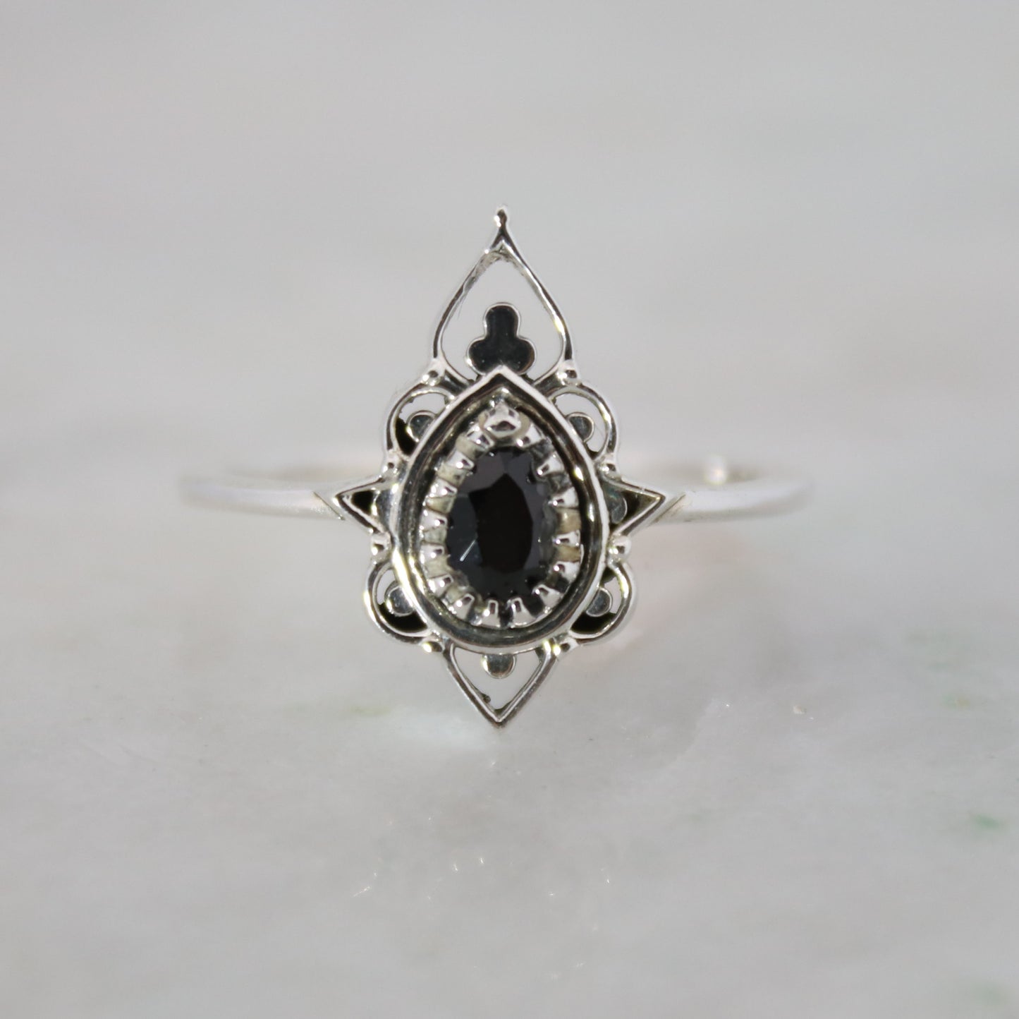 Sterling Silver Delicate Silhouette Ring Black Onyx