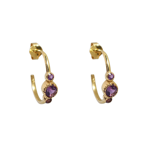 14k Gold Vermeil Triple Round Amethyst Earrings