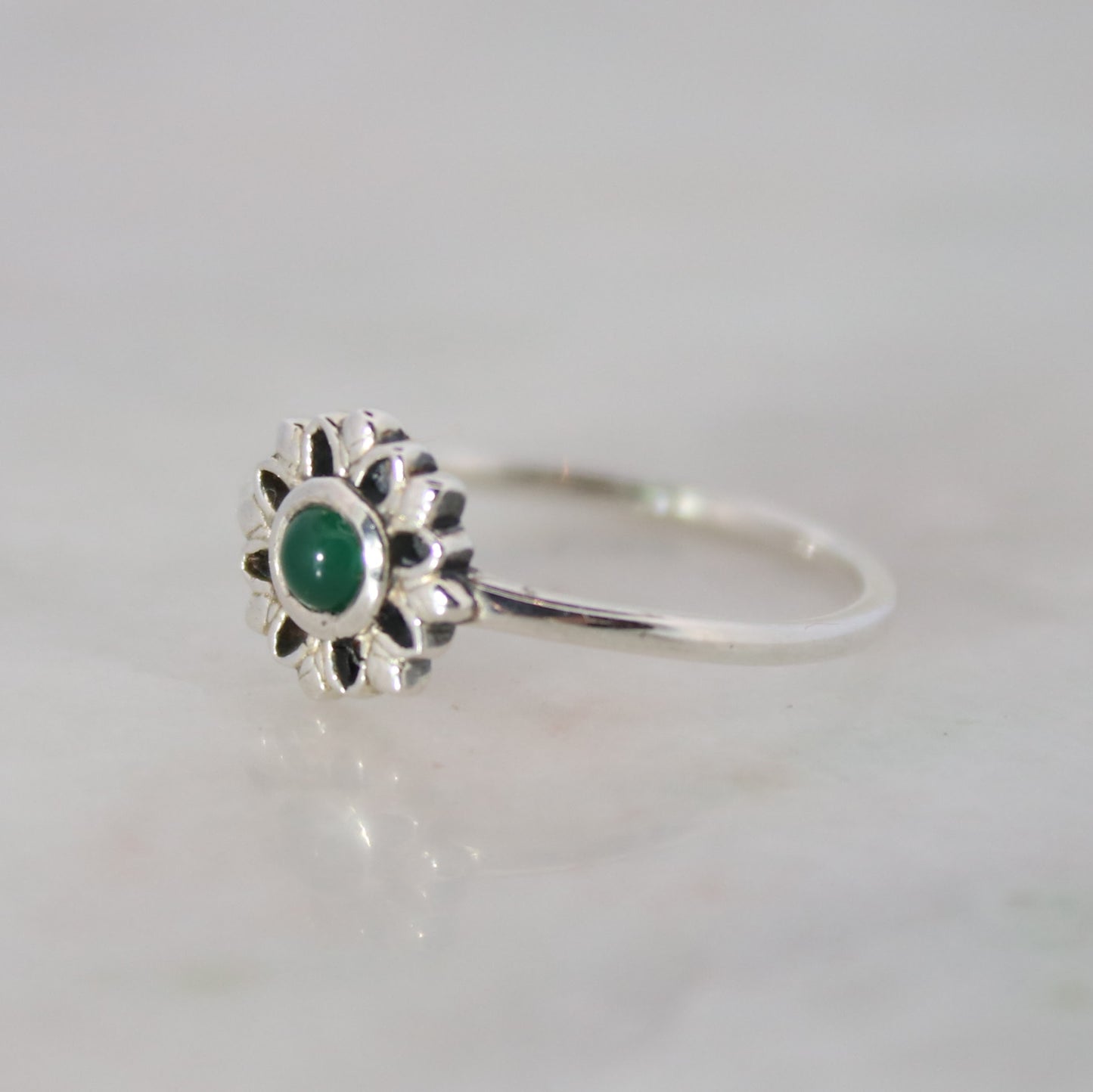 Sterling Silver Luminous Flower Ring – Green Onyx