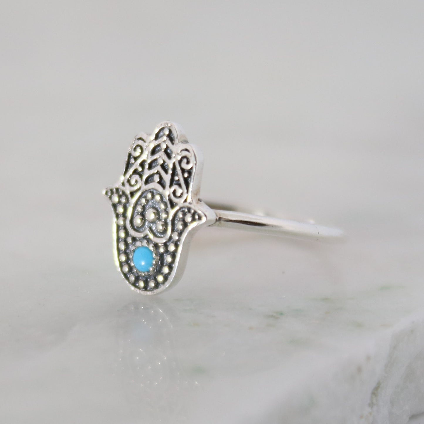 Sterling Silver Hamsa Hand Ring Turquoise