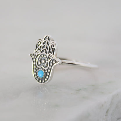 Sterling Silver Hamsa Hand Ring Turquoise