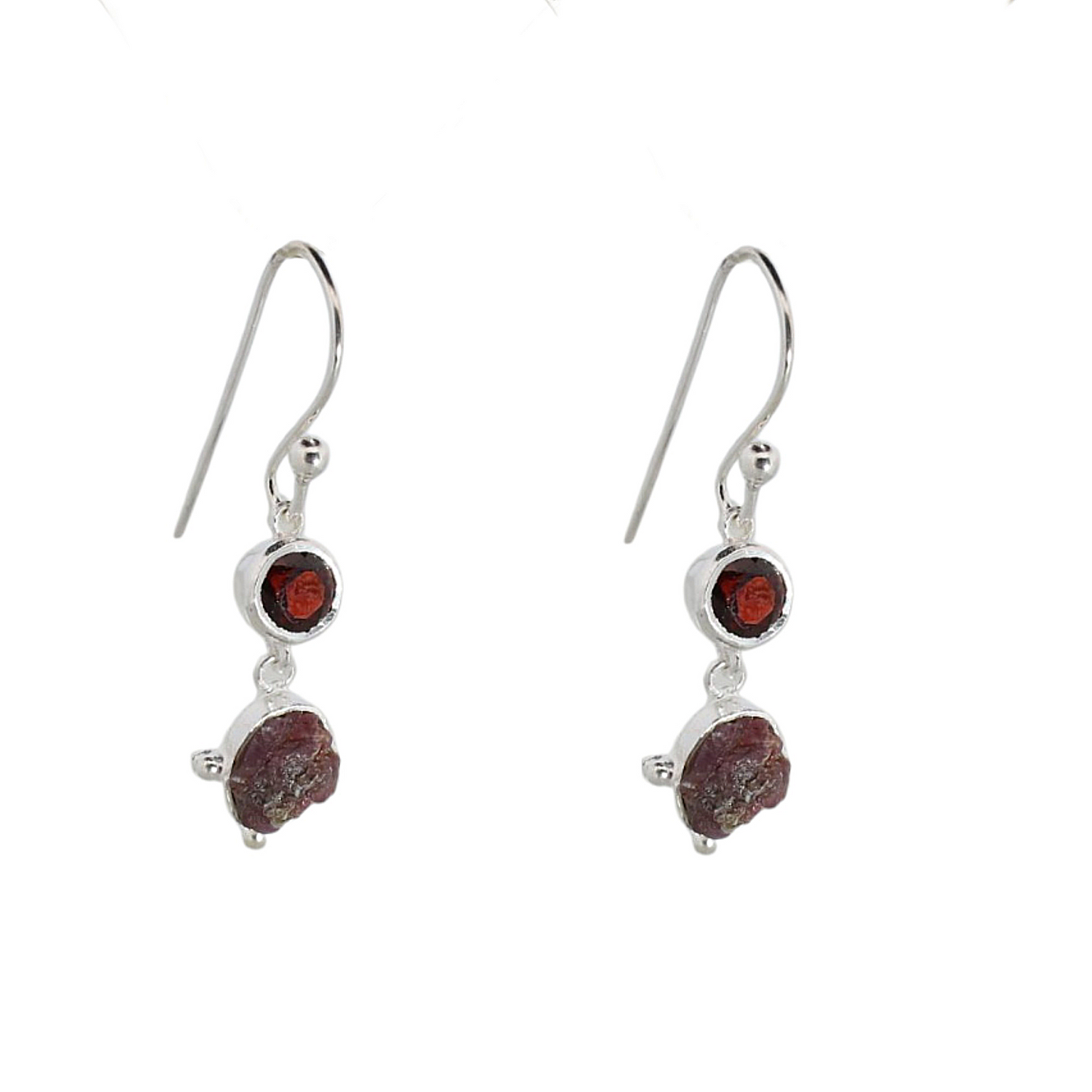 Sterling Silver Raw Earrings Smokey Garnet
