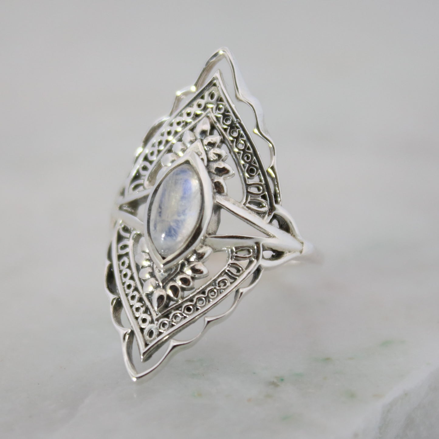 Sterling Silver Radiant Blossom Ring – Moonstone