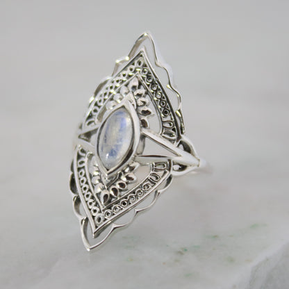Sterling Silver Radiant Blossom Ring – Moonstone
