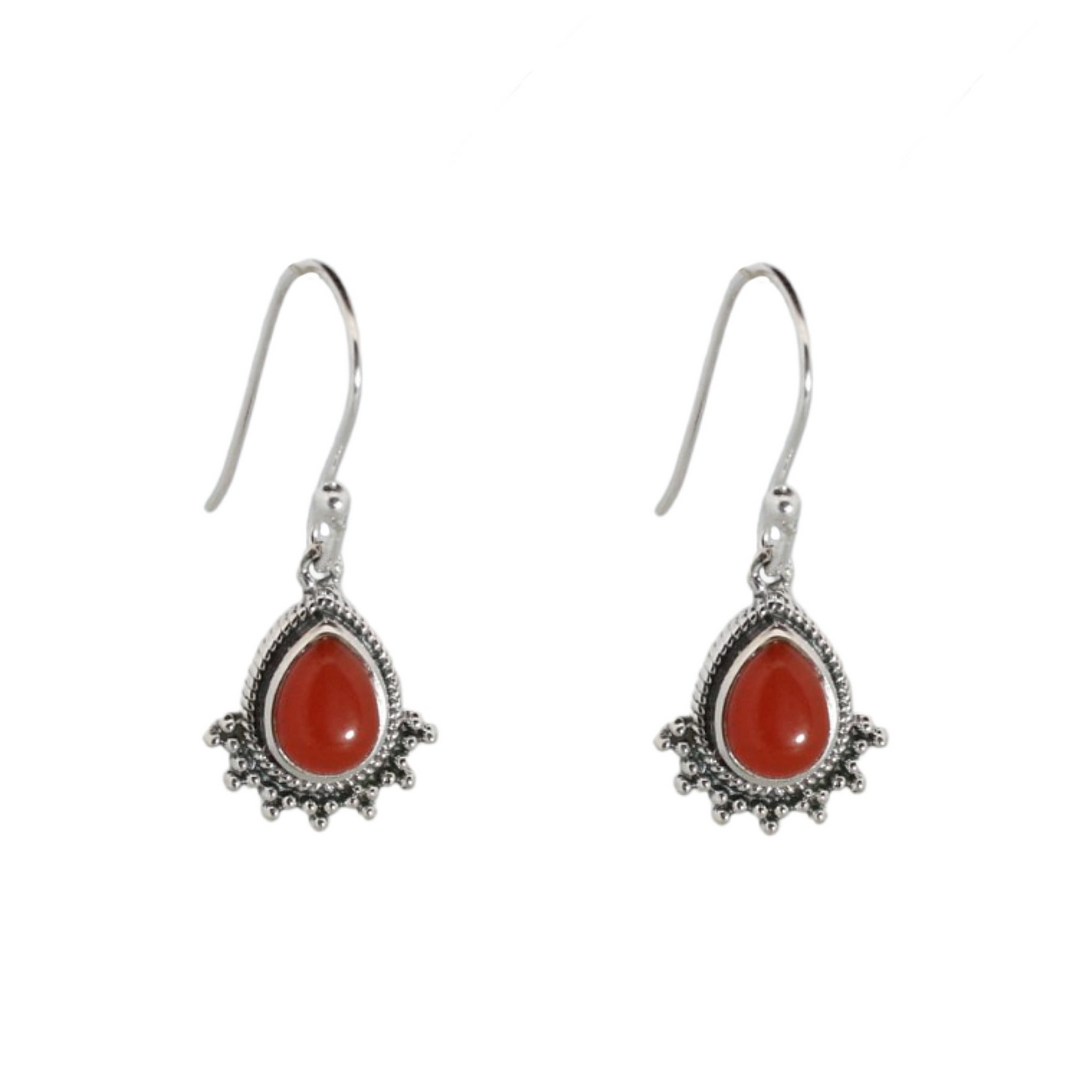 Sterling Silver Small Boho Carnelian Earrings