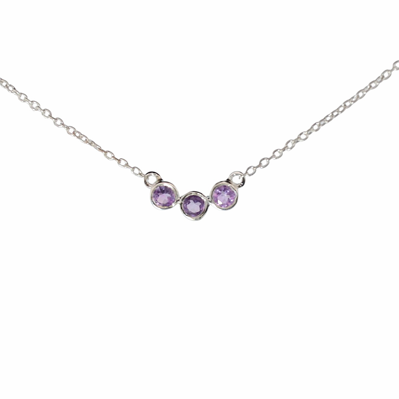 Sterling Silver Triple Stones Amethyst Necklace