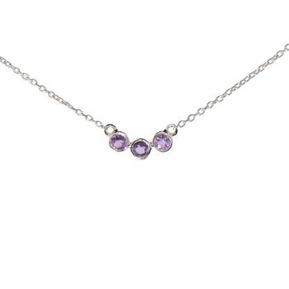 Sterling Silver Triple Stones Amethyst Necklace