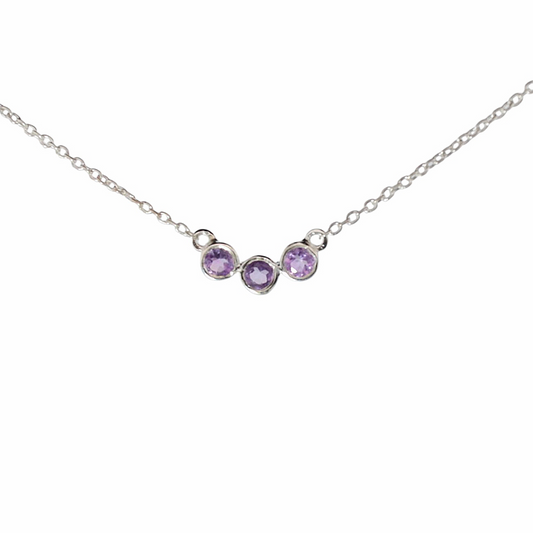 Sterling Silver Triple Stones Amethyst Necklace