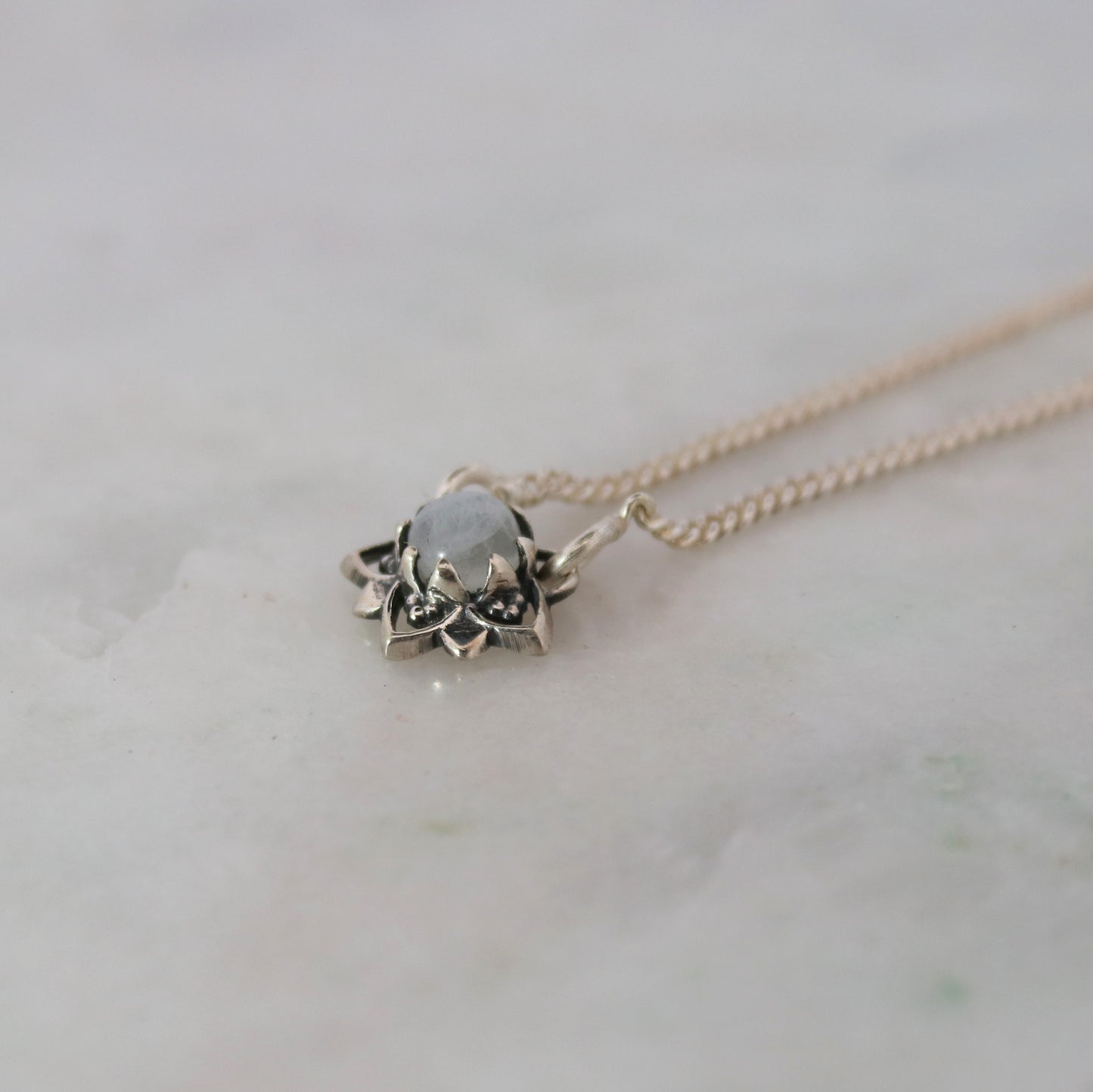 Sterling Silver Mandala Flower Necklace – Moonstone