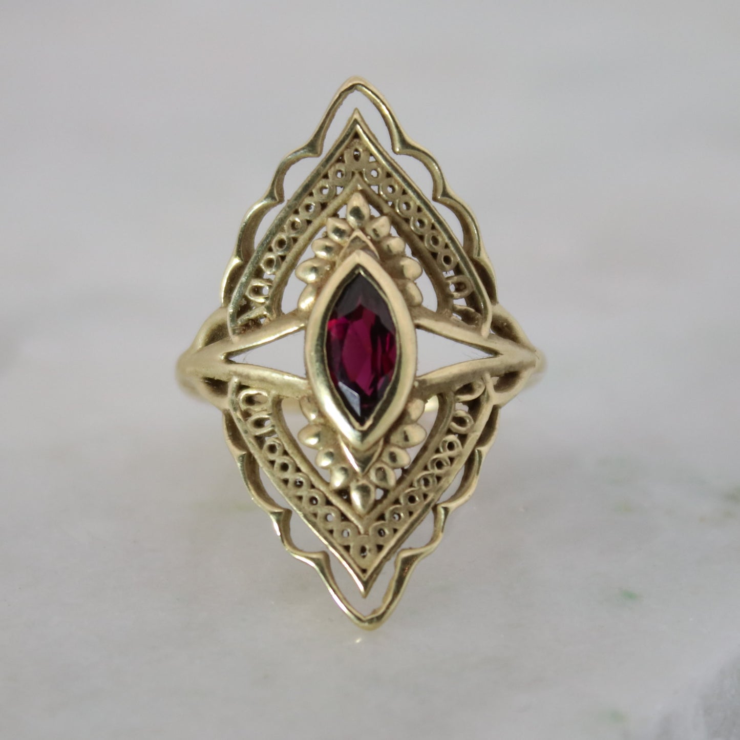 14K Gold Vermeil Radiant Blossom Ring Garnet