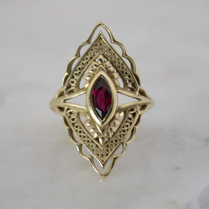 14K Gold Vermeil Radiant Blossom Ring Garnet