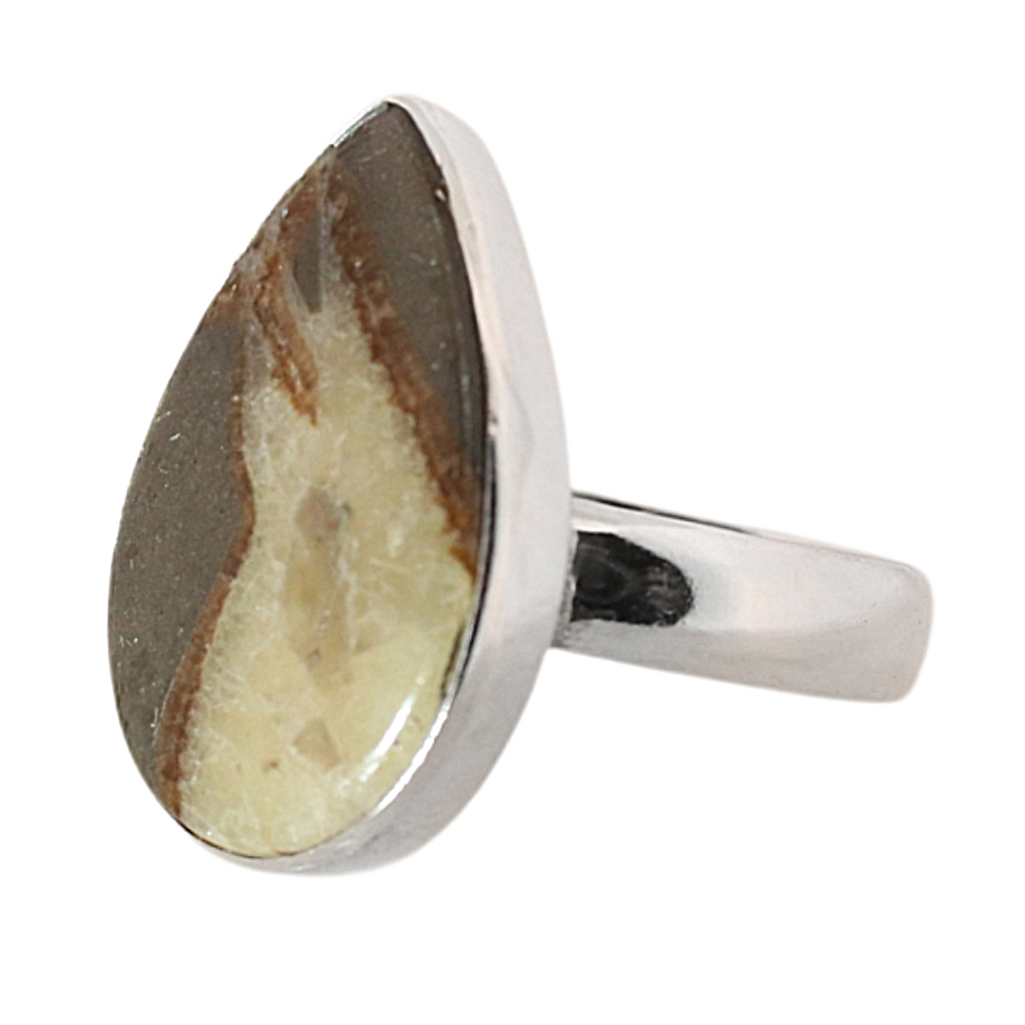 Sterling Silver Teardrop Septaria Ring - 18 mm