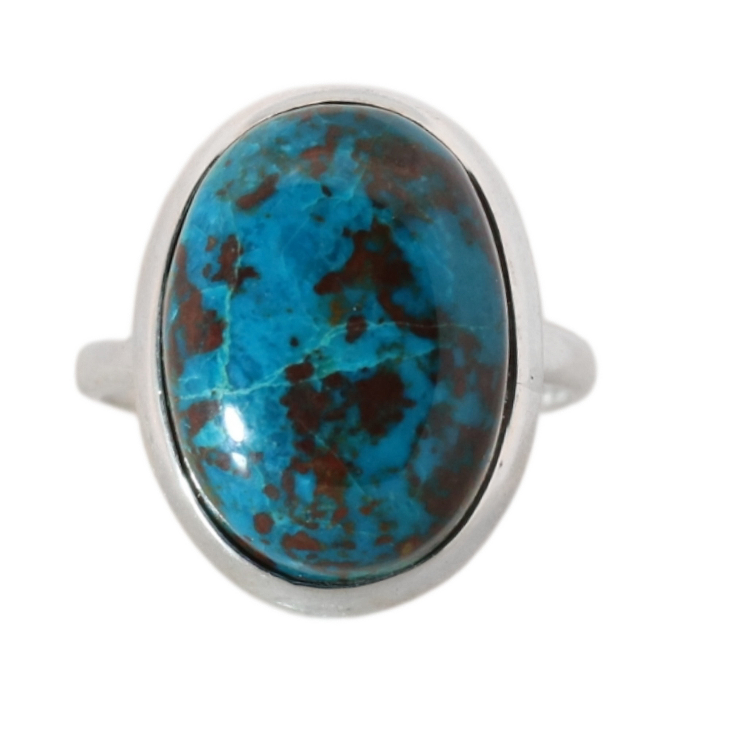 Sterling Silver Big Oval Chrysocolla Ring - 18 mm
