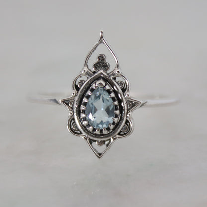 Sterling Silver Delicate Silhouette Ring Blue Topaz