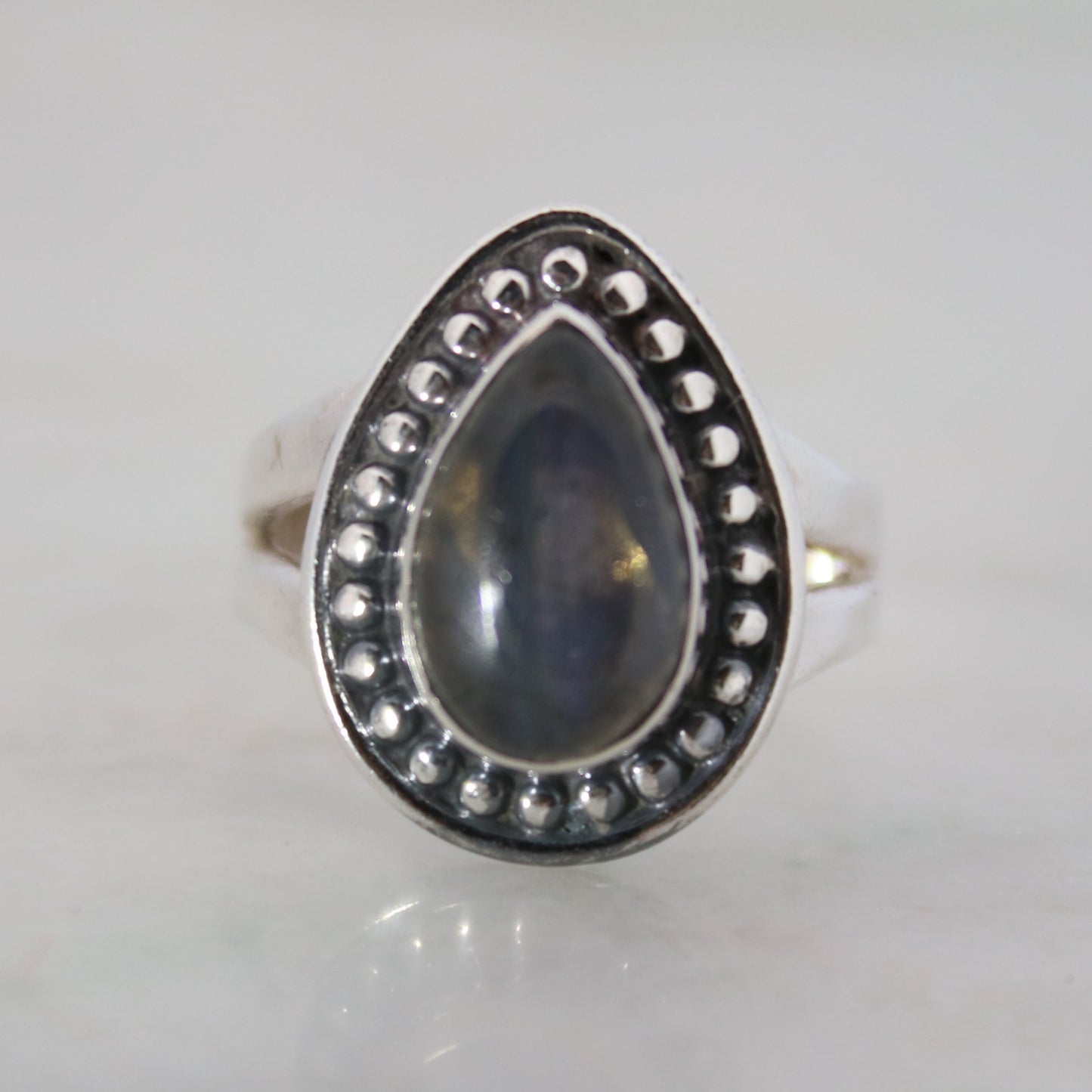 Sterling Silver Teardrop Stud Ring - Labradorite