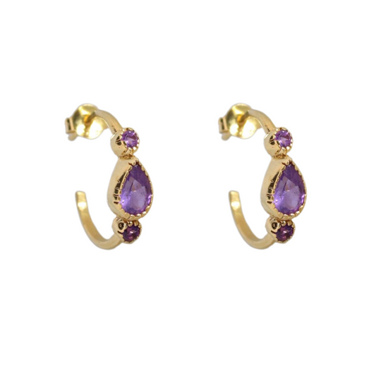 14k Gold Vermeil Triple Teardrop Amethyst Earrings